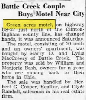 Green Acres Motel - Aug 1952 Changes Hands